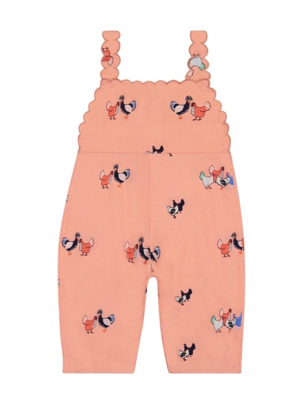 Petit Peony NWT Baby Chicken Print Overall One Piece Scallop Summer Peach